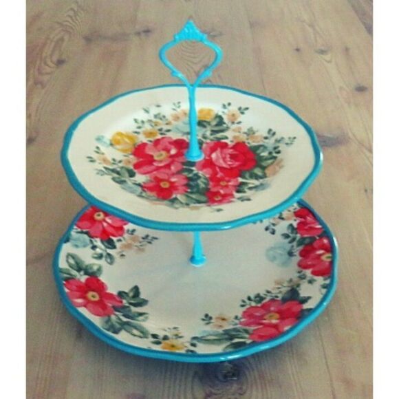 PIONEER WOMAN COLLECTION CUPCAKE DESSERT STAND 2-TIER Vintage Floral - Picture 2 of 3